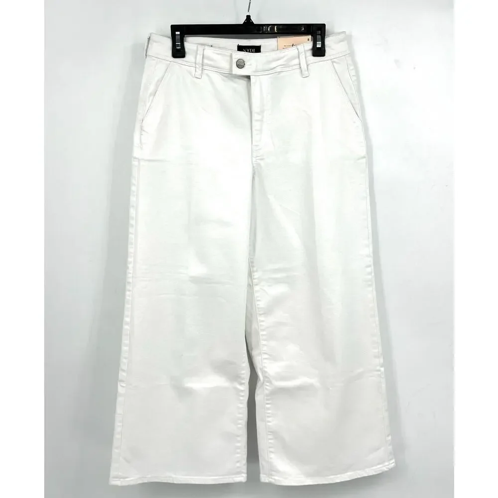NYDJ Women's Mona Wide Leg Ankle Jeans Size 8 Optic White Denim Trouser NWT